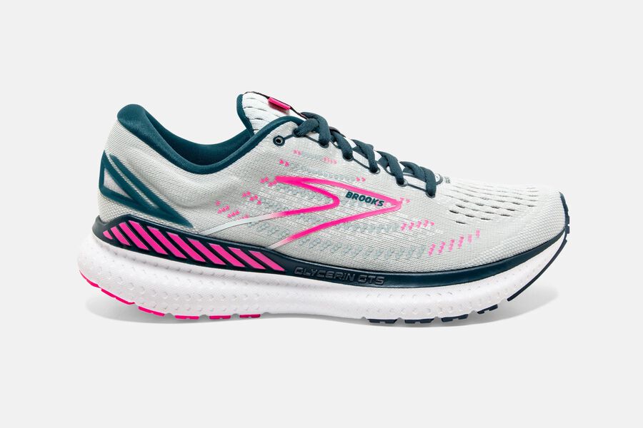 Brooks Running Shoes Womens White/Pink - Glycerin GTS 19 Road - 4201-QNIVG